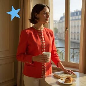 Vintage 80s 90s Valentino Boutique Coral Blazer Jacket Zip Front Crop Sz 10 L